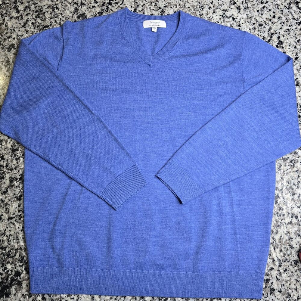 Turnbury Men's XL Extra-Fine Merino Wool Blue Pullover Sweater